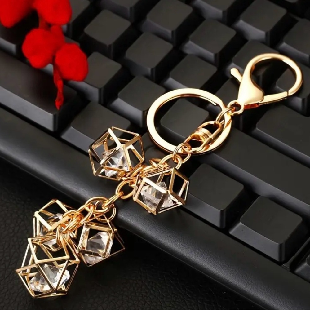 New Rhinestone Gold Cage Keychain/Bag Charm - Picture 3 of 9